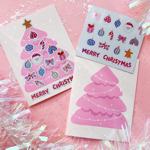 DIY Christmas Card with Sticker Sheet (PINK)