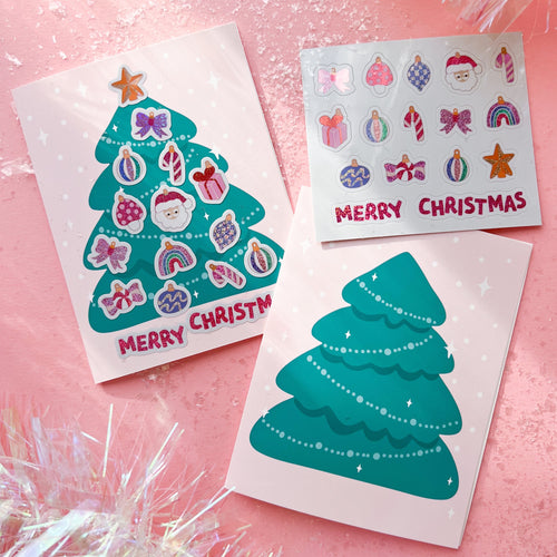 DIY Christmas Card with Sticker Sheet (GREEN)
