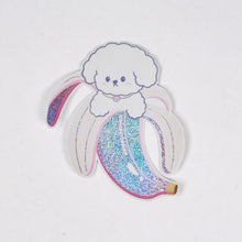 Load image into Gallery viewer, Banana-shaped plush toy with a fluffy white top on a light gray background