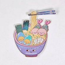 Load image into Gallery viewer, Colorful cartoon-style bowl of ramen with characters and chopsticks on a white background