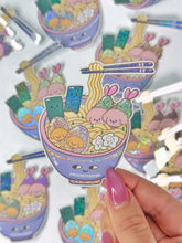 Load image into Gallery viewer, Colorful cup noodle-themed stickers with a hand holding one of them.