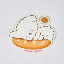 Load image into Gallery viewer, Sticker of a fluffy white creature on a donut with a plain background