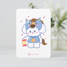 Load image into Gallery viewer, Card with a cute cartoon character holding a jar on a white background Horse Lunar New Year Zodiac 