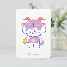 Load image into Gallery viewer, Card with a cute cartoon character wearing a purple hat on a white background Goat Lunar New Year Zodiac 