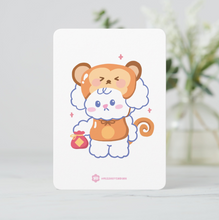 Load image into Gallery viewer, Card with a cute cartoon monkey character holding a bag on a white background Lunar New Year Zodiac 
