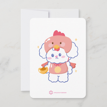 Load image into Gallery viewer, Cartoon chicken character on a white card with a light gray background Rooster Lunar New Year Zodiac 