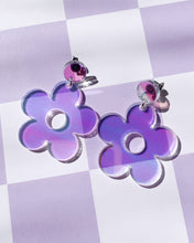 Load image into Gallery viewer, clear reflective iridescent flower spring earrings
