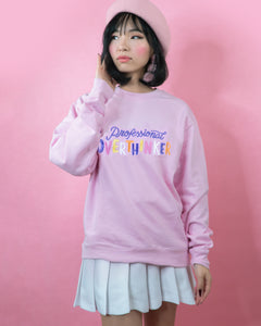 pastel professional overthinker pink comfy with colorful embroidery sweatshirt for you suitable for all occasions 
