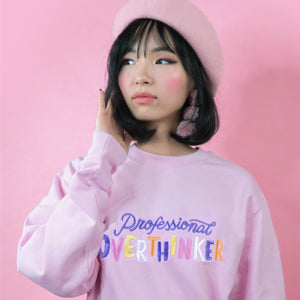 professional overthinker pink comfy with colorful embroidery sweatshirt for you suitable for all occasions 