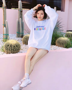 professional overthinker white comfy with colorful embroidery sweatshirt for you suitable for all occasions