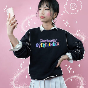professional overthinker black comfy with colorful embroidery sweatshirt for you suitable for all occasions