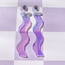 Load image into Gallery viewer, clear iridescent wavy earrings acrylic reflective