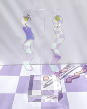 Load image into Gallery viewer, clear iridescent wavy earrings acrylic reflective