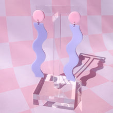 Load image into Gallery viewer, pastel pink lilac wavy acrylic earrings spring colors vintage