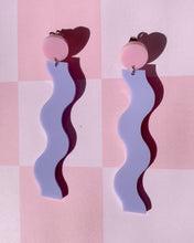 Load image into Gallery viewer, pastel pink lilac wavy acrylic earrings spring colors vintage