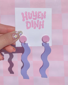 pastel pink lilac wavy acrylic earrings spring colors vintage